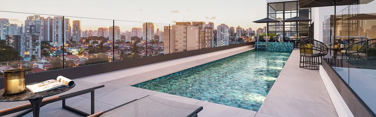 Boulevard Arouche: Piscina no rooftop · perspectiva ilustrada