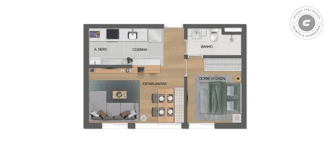 Planta Tipo 1 · opção · 1 dorm do Boulevard Arouche