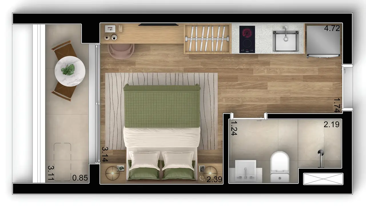 Planta Studio 20,85 m² do Boulevard Brooklin