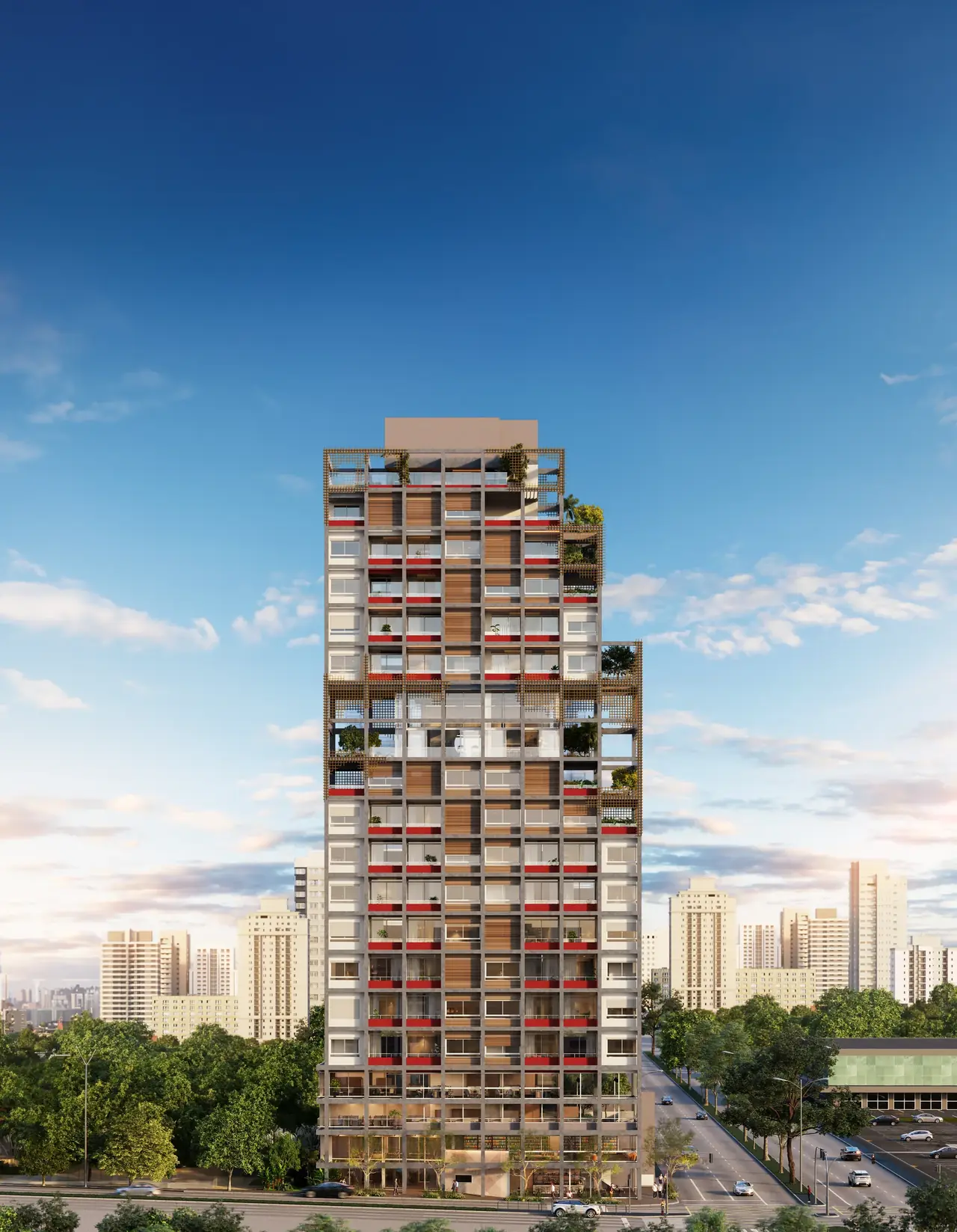 Hive Ibirapuera: Fachada do edifício · perspectiva ilustrada