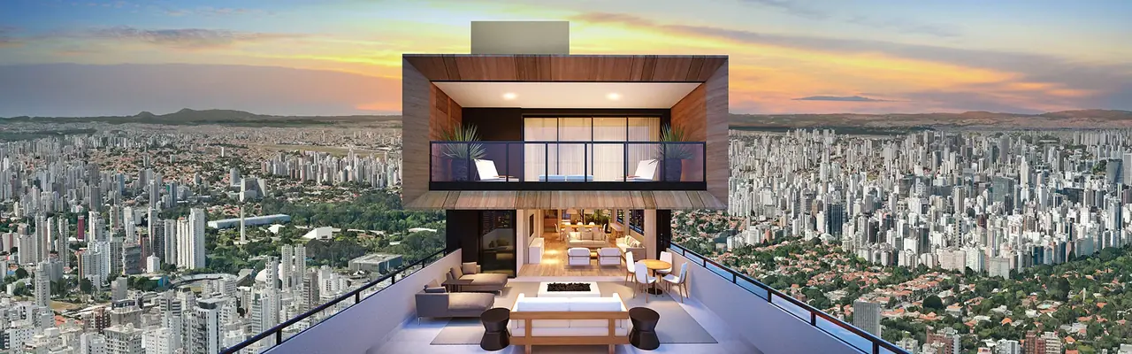 Jade Jardim Paulista: Terraço da cobertura duplex com vista da cidade · perspectiva ilustrada