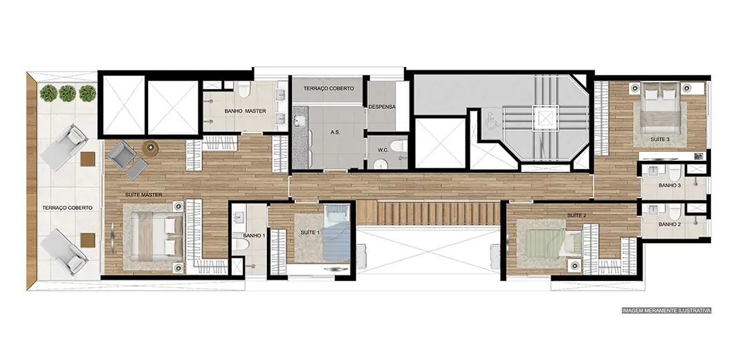 Planta Cobertura Duplex 347 m² do Jade Jardim Paulista