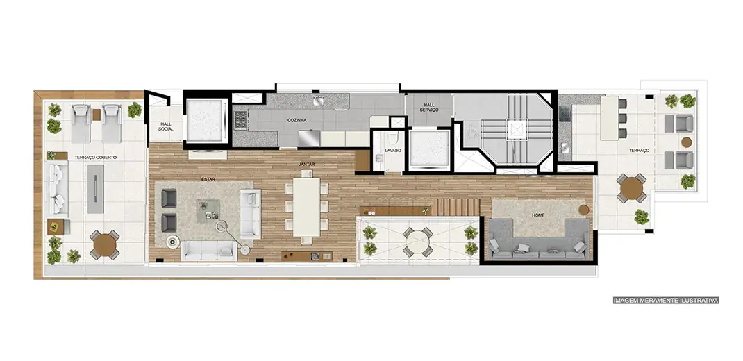 Planta Cobertura Duplex 347 m² do Jade Jardim Paulista
