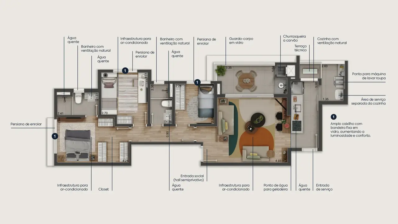 Planta Tipo 81 m² · 3 dorms com suíte do Mirart Vila Mariana