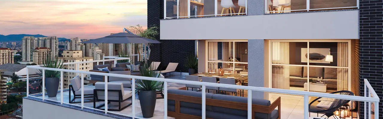 Soho Paraíso: Varanda do apartamento com vista da cidade · perspectiva ilustrada